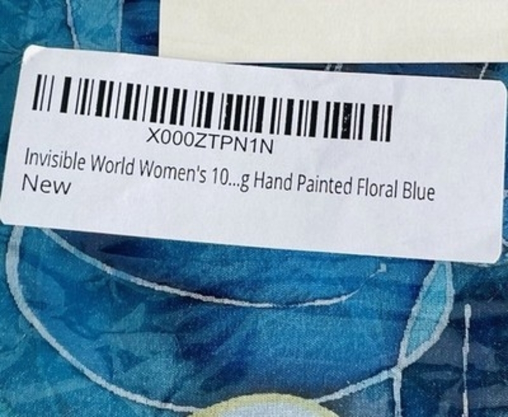 Invisible World Women's 100% Silk Hand Painted Floral Scarf Blue 16”x54” New - Picture 3 of 7